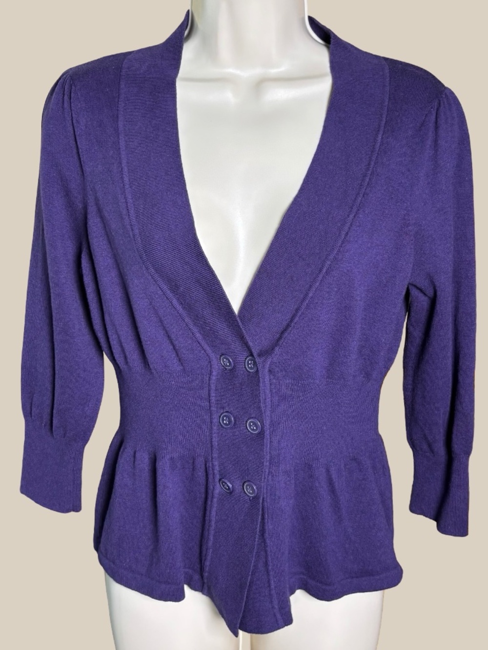 The Limited Vintage Peplum Cardigan Sweater Purple Double Breasted Buttons Y2K M